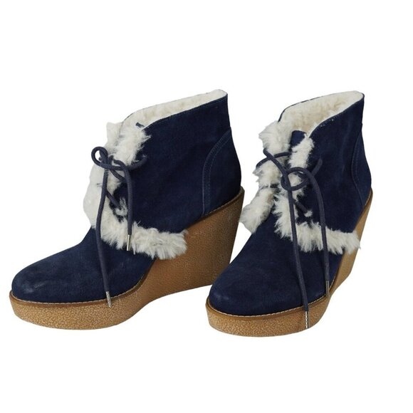 NWT Navy Gap Suede & Shearling Gwen‎ Ankle Boots Sz 9 - Picture 1 of 6
